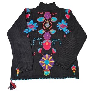 VTG Interim Sweater Womens Size Medium Abstract Chunky Colorful Pullover Tassle